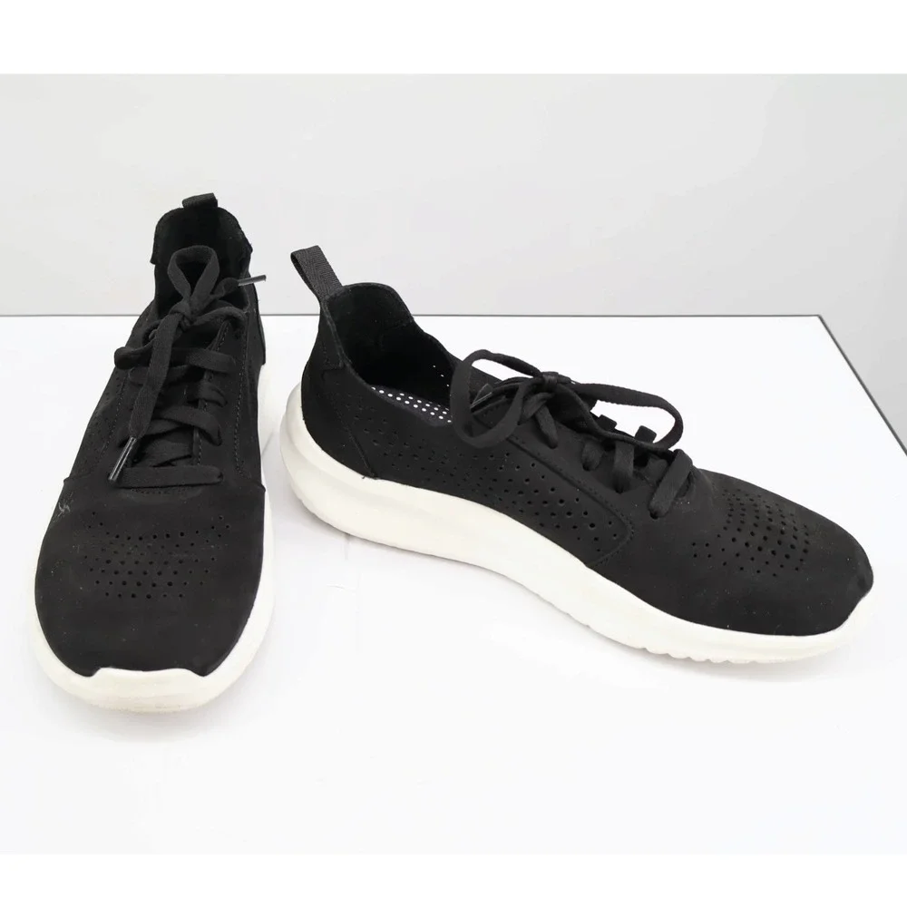 Clarks Solevana Black Perforated Sneaker Side Zip Comfort Shoe 6M